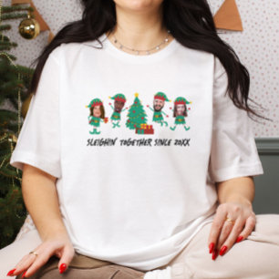 パーソナライズされたおもしろい顔写真クリスマス小妖精や小人 Tシャツ