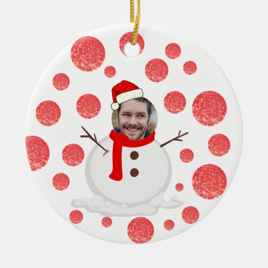 パーソナライズされたおもしろい顔雪だるま セラミックオーナメント (正面)