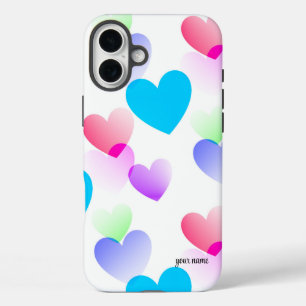 パーソナライズされたおもしろい、グリカラフルッドハートパターン iPhone 16 PLUSケース