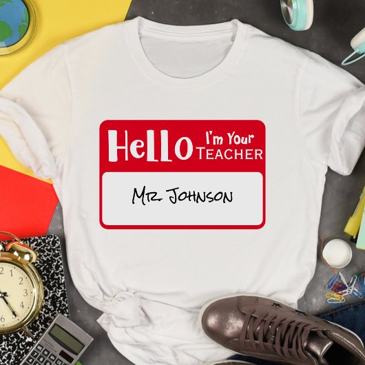 パーソナライズされたおもしろいHello I'm Your先生名タグ Tシャツ