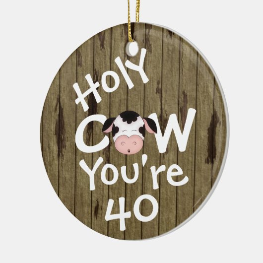 パーソナライズされたおもしろいHoly Cow 40th Birthday ユーモアのある セラミックオーナメント (左)