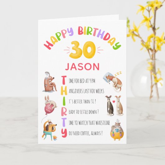 パーソナライズされたおもしろいJocks Happy 30th Birthday Card カード (黄色い花)