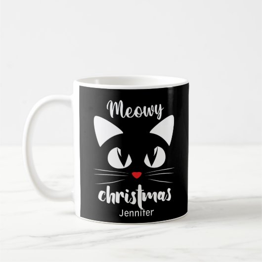 パーソナライズされたおもしろいMeowyクリスマス コーヒーマグカップ (左)