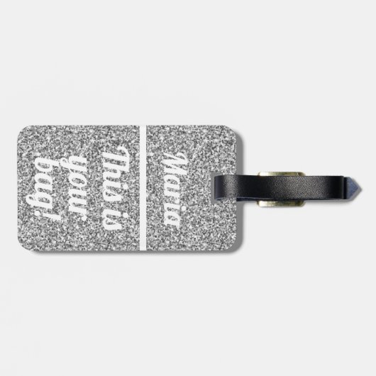 パーソナライズされたお前のバッグおもしろいグリッターシルバー ラゲッジタグ (裏面横)