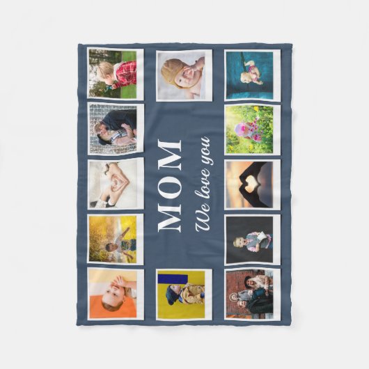 パーソナライズされたお母さん子供12フォトコラージュ フリースブランケット (正面)