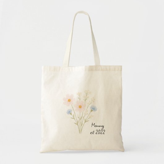 パーソナライズされたお母さん。パステルフラワー付きトートバッグ トートバッグ (正面)