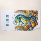 パーソナライズされたお洒落カラフル馬 ビーチタオル (正面)