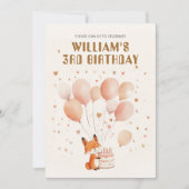 パーソナライズされたお洒落キツネとバルーン誕生日 招待状 (正面)