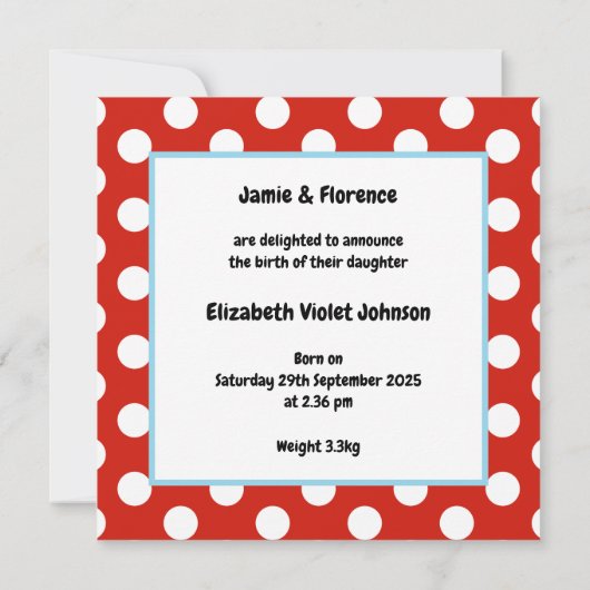 パーソナライズされたお祝いツリーの誕生発表 (裏面)