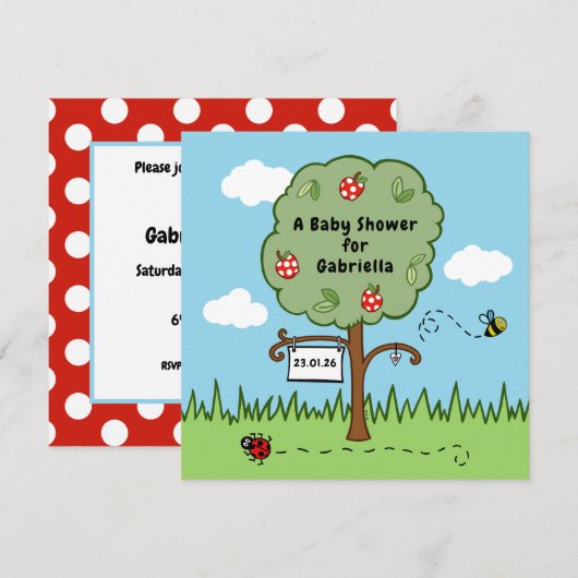 パーソナライズされたお祝いツリーベビーシャワー招待状 (正面/裏面)