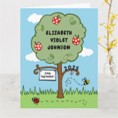 パーソナライズされたお祝いツリー生まれたばかりの新生児 カード (黄色い花)