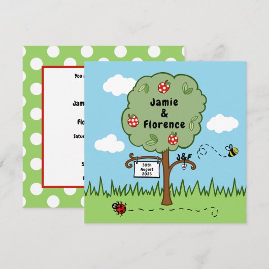 パーソナライズされたお祝いツリー結婚式招待状 (正面/裏面)