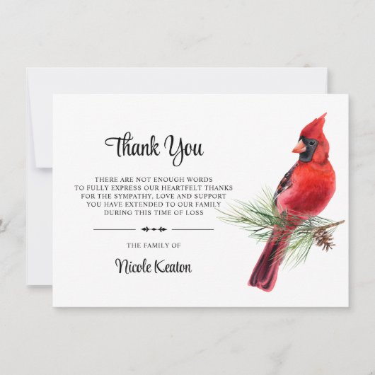 パーソナライズされたお葬式THANK YOU(鳥)ショウジョウコウカンチョウ サンキューカード (正面)