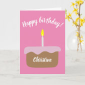 パーソナライズされたお誕生日ケーキ(火ろうそく付) |ピンク カード (黄色い花)