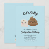 パーソナライズされたかわいいうんち&トイレットペーパー(ティーピー)パーティー 招待状 (正面/裏面)