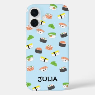パーソナライズされたかわいいすしイラストレーションブルーかわいい iPhone 16ケース