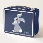 パーソナライズされたかわいいウサギとメガネ メタルランチボックス (正面)
