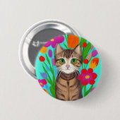 パーソナライズされたかわいいグレーカラフル猫 缶バッジ (正面&裏面)