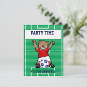 パーソナライズされたかわいいサッカーテディベア(赤) 招待状 (スタンド正面)
