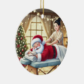 パーソナライズされたかわいいサンタがマッサージ セラミックオーナメント (右)