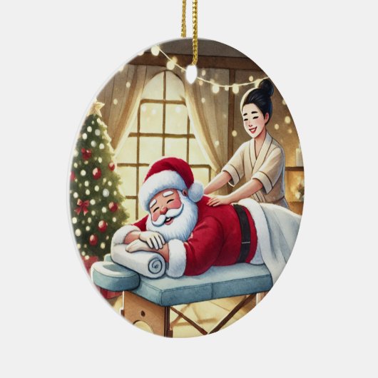 パーソナライズされたかわいいサンタがマッサージ セラミックオーナメント (右)