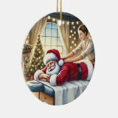 パーソナライズされたかわいいサンタがマッサージ セラミックオーナメント (右)