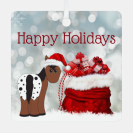 パーソナライズされたかわいいサンタホースとギフトクリスマス メタルオーナメント