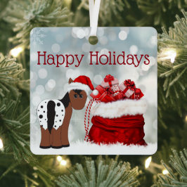 パーソナライズされたかわいいサンタホースとギフトクリスマス メタルオーナメント