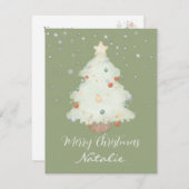 パーソナライズされたかわいいセージグリーンのクリスマスツリーの雪 ノートカード (正面/裏面)