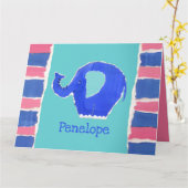 パーソナライズされたかわいいゾウの誕生日グリーティングカード カード (黄色い花)