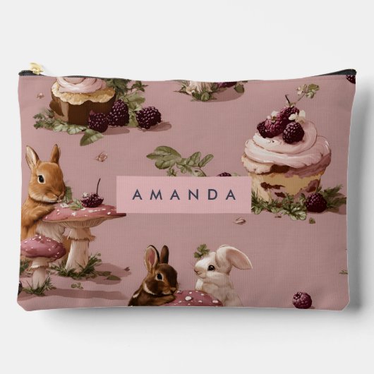 パーソナライズされたかわいいバニー&ベリーカップケーキパターン アクセサリーポーチ (正面)