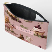 パーソナライズされたかわいいバニー&ベリーカップケーキパターン アクセサリーポーチ (見開き)