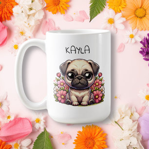 パーソナライズされたかわいいパグの子犬 コーヒーマグカップ