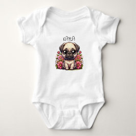 パーソナライズされたかわいいパグの子犬 ベビーボディスーツ
