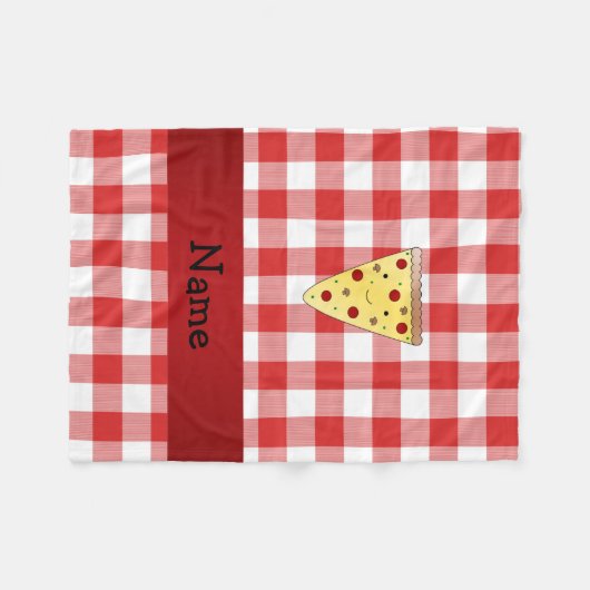 パーソナライズされたかわいいピザ赤いピザを市松模様に名付ける フリースブランケット (正面(横))