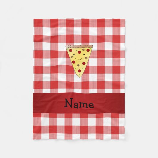 パーソナライズされたかわいいピザ赤いピザを市松模様に名付ける フリースブランケット (正面)