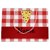 パーソナライズされたかわいいピザ赤いピザを市松模様に名付ける ラージペーパーバッグ (正面)