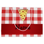 パーソナライズされたかわいいピザ赤いピザを市松模様に名付ける ラージペーパーバッグ (裏面)