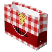 パーソナライズされたかわいいピザ赤いピザを市松模様に名付ける ラージペーパーバッグ (裏面アングル)
