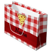 パーソナライズされたかわいいピザ赤いピザを市松模様に名付ける ラージペーパーバッグ (正面アングル)
