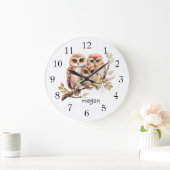 パーソナライズされたかわいいフクロウ ラージ壁時計 (ホーム)