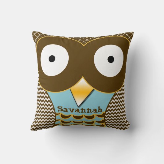 パーソナライズされたかわいいフクロウ 青とオレンジ アメリカン モジョ クッション (裏面)
