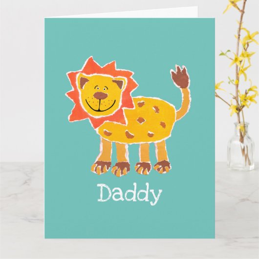 パーソナライズされたかわいいライオンの父の日カード カード (黄色い花)