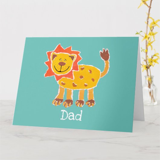 パーソナライズされたかわいいライオンの父の日カード カード (黄色い花)