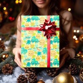 パーソナライズされたかわいい太陽と熱帯自然の色 ラッピングペーパー