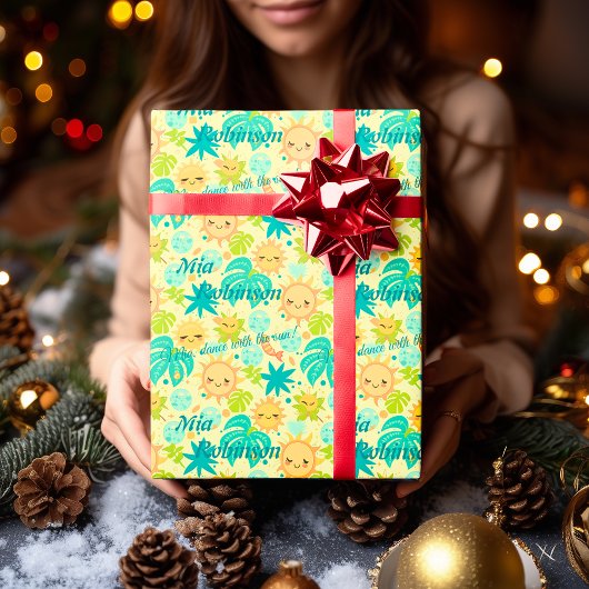 パーソナライズされたかわいい太陽と熱帯自然の色 ラッピングペーパー