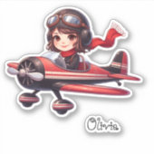 パーソナライズされたかわいい女飛んでいるの子ガーリー機 シール (正面)