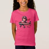 パーソナライズされたかわいい女飛んでいるの子ガーリー機 Tシャツ (正面)