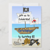 パーソナライズされたかわいい海賊ボーイビーチ誕生日 招待状 (正面)