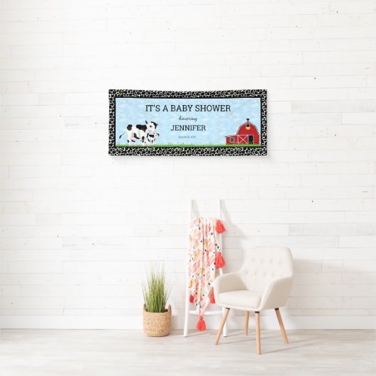 パーソナライズされたかわいい牛白黒赤ちゃんシャワー 横断幕 (インサイチュ)